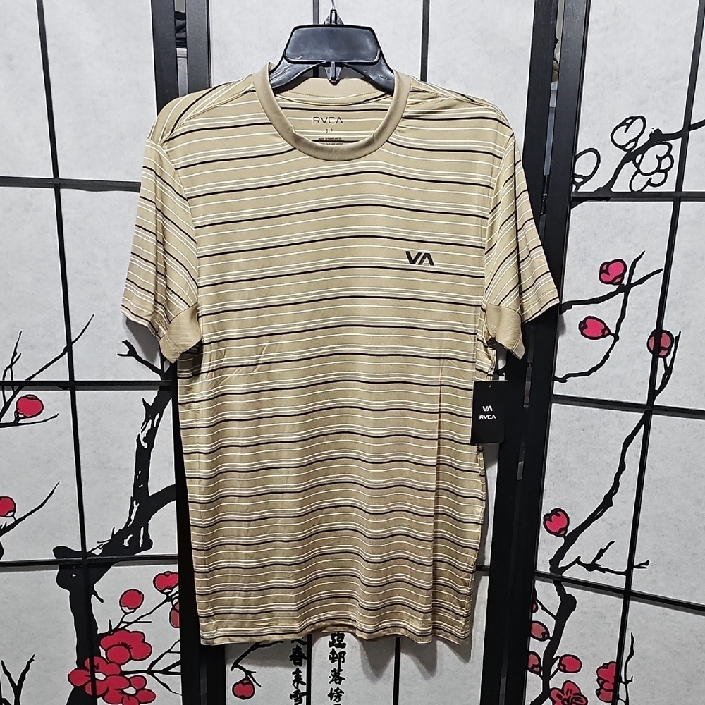 RVCA Men's Beige Striped Tee Small New